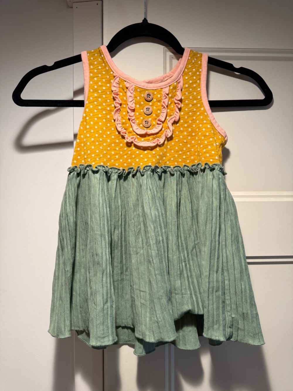 Matilda Jane Yellow Polka Dot and Sage Green Ruffle Dress